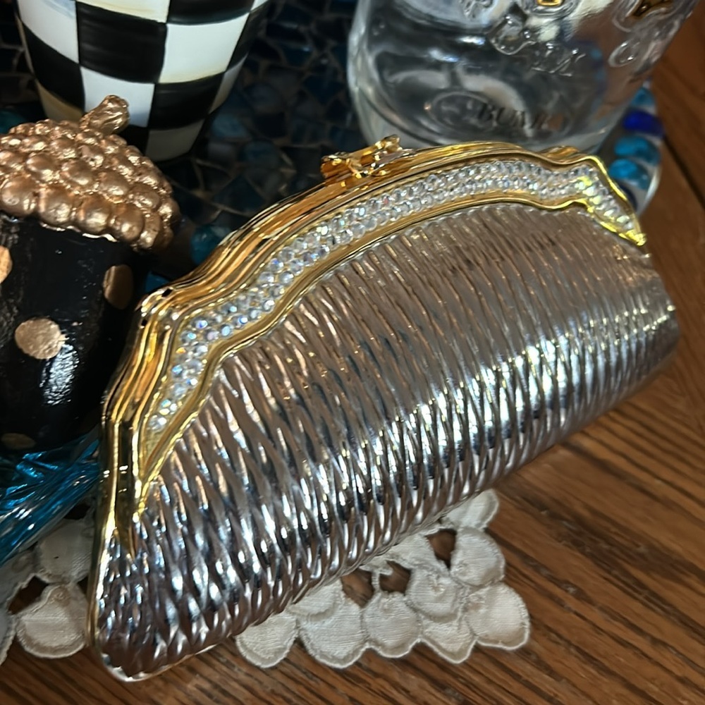 Vintage Hardbody Silver & Gold Purse w Austrian Crystals